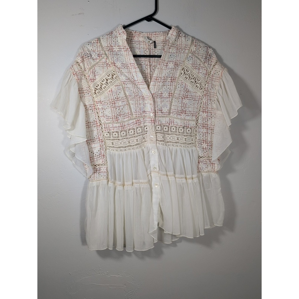 ANTHROPOLOGIE Akemi + Kin Boullion Embroidered Floral Button Down Top Small